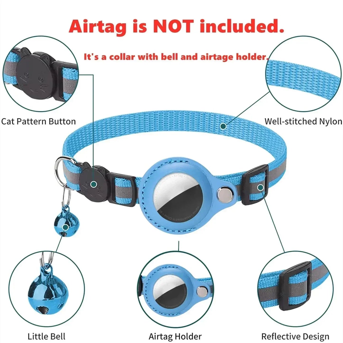 Reflective Cat Collar with AirTag Holder and Bell